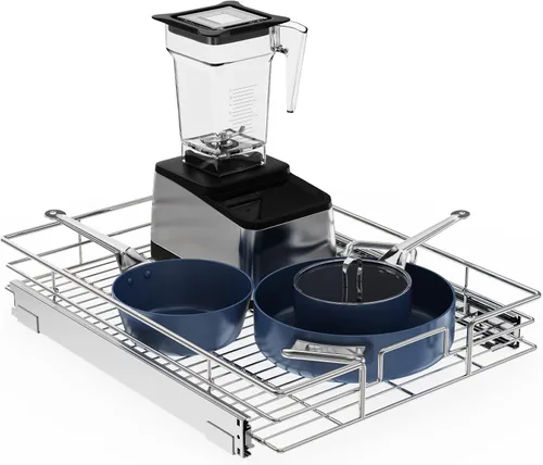 LOVMOR Organizador de gabinete extraíble de 17 pulgadas de ancho x 21 pulgadas de profundidad, estantes extraíbles para armario de cocina, 1 Tier
