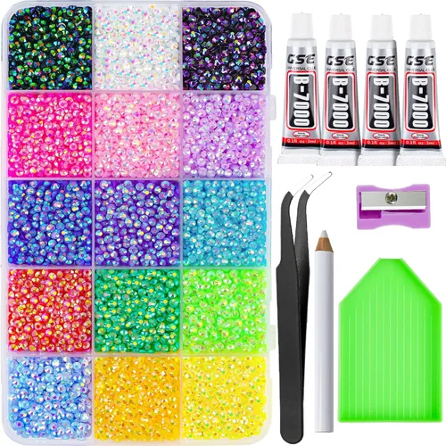 Miniatura 12 de Canvalite 5000 diamantes de imitación de resina para manualidades con pegamento de joyería B7000 de 0.3 fl oz, 1 caja de cristales de diamante