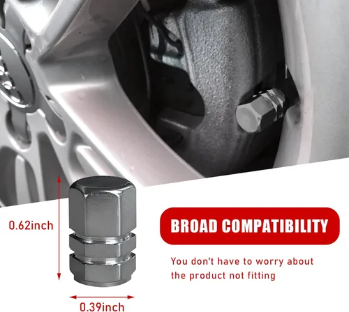 Miniatura 2 de Ziciner 8 tapas de vástago de válvula de neumático de automóvil, cubiertas de válvula de rueda de aleación de aluminio con junta tórica de goma, Gris