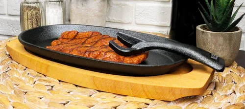 Miniatura 6 de Ebros - Sartén de hierro fundido de tamaño personal de 9.5 pulgadas de largo x 5.5 pulgadas de ancho, plato de fajita japonés con mango y base