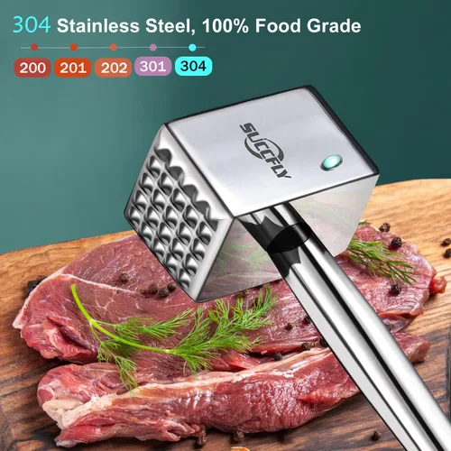 Miniatura 2 de SUCCFLY Ablandador de carne de acero inoxidable, martillo de carne resistente, mazo de carne de cocina, 1.65 libras, martillo con peso, mango