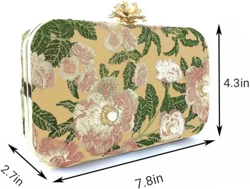 Miniatura 3 de Bolso de mano bordado vintage, bolso floral con cadena de noche con perlas, bolso de hombro pequeño para mujeres, invitados de boda