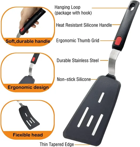 Miniatura 4 de Juego de 4 Espátulas Volteadoras de Silicona, Wiztoynia Espátulas de Cocina Resistentes al Calor 600°F para Utensilios de Cocina Antiadherentes