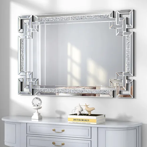 Miniatura 27 de Espejo Decorativo de Cristal - Rectángulo de 16 x 20 pulgadas, Precioso Espejo Plateado, Espejo de Diamante Triturado para Decoración de Pared