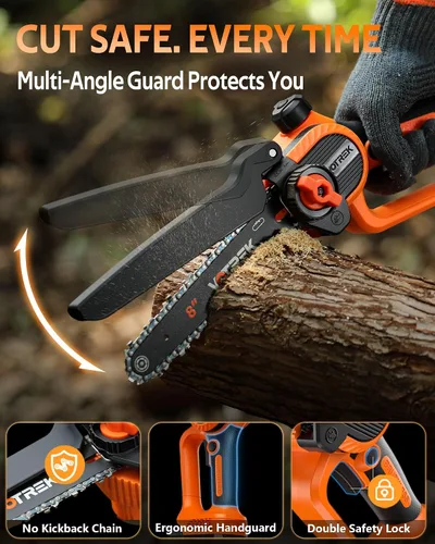Miniatura 5 de Regalo único para hombres: Mini motosierra inalámbrica de 8 pulgadas y 6 pulgadas, potente y segura motosierra eléctrica de mano con 2