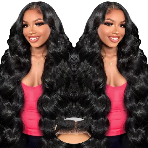 Miniatura 10 de LuAiJa Peluca de cabello humano ondulado con encaje frontal, cabello humano prearrancado, encaje frontal HD de 13 x 4, densidad 180, cabello de Negro