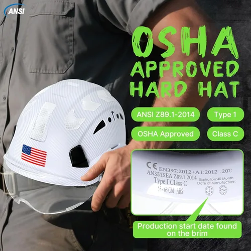 Miniatura 7 de Aolamegs Carbon Fiber Pattern Hard Hat with Visor, ANSI Z89.1 Vented Safety Helmet, OSHA Approved Construction Hardhat for Men, 6-Point Suspension