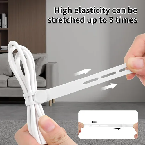 Miniatura 3 de Oligei 25 bridas de silicona para cables, reutilizables, de alta elasticidad para cables eléctricos, organizador de cables para auriculares