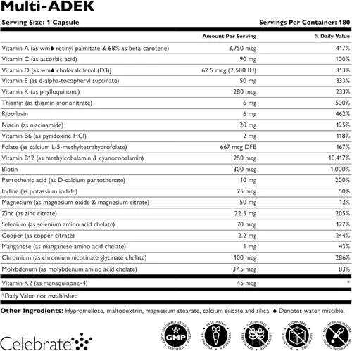 Miniatura 3 de Celebrate Vitamins Multi ADEK - Multivitamínico bariátrico sin hierro, cápsulas vegetales fáciles de tragar para pacientes con interruptor duodenal