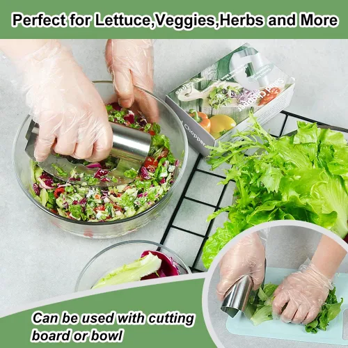 Miniatura 5 de Cuchillo picador de ensalada con cubierta protectora, cortador de ensalada de acero inoxidable, cuchillo de corte de doble hoja, picador de ensalada