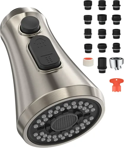 Mbillion Reemplazo universal de la cabeza del rociador de grifo de cocina de níquel cepillado, cabezal de grifo de fregadero de ABS de 3 funciones,