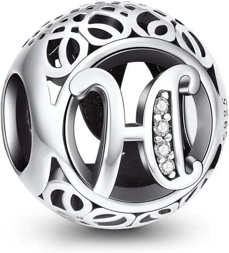 NINGAN Dije de letra del alfabeto, plata de ley 925, cuentas con inicial de la A-Z, se adapta a pulseras y collar de mujeres europeas, Plata