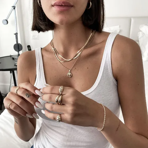 Miniatura 3 de DEARMAY 14K Gold Necklaces for Women, Dainty Gold Herringbone Choker Necklace for Women Thin Layered Chunky Snake Chain Necklaces Jewelry for Teen