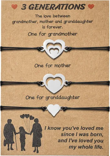 B1ykin Generation Bracelets Mothers Day Gifts for Grandma Mother Auntie Adjustable Matching Cutout Heart Wish Bracelet Memento Jewelry Sets