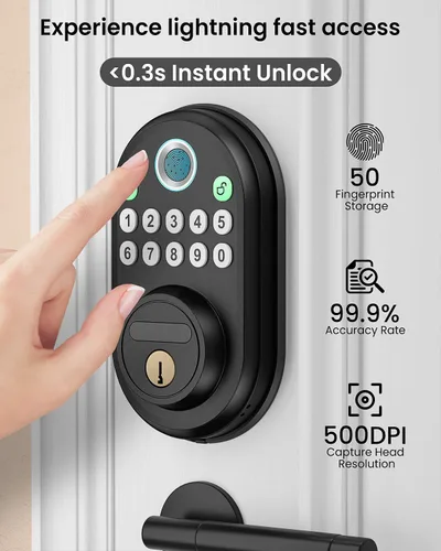 Miniatura 3 de Cerradura de puerta de huellas dactilares con teclado, cerradura inteligente de entrada sin llave para puerta delantera con 2 llaves, bloqueo