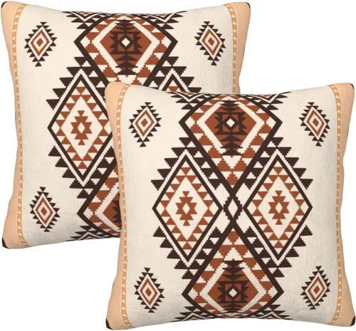 Miniatura 33 de Juego de 2 fundas de almohada de estilo étnico vintage, estampado geométrico azteca, étnico, tribal, para dormitorio, sala de estar, sofá