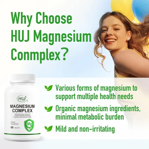 Miniatura 4 de HUJ Suplemento Complejo de Magnesio - Cinco Tipos de Magnesio - Apoya la Producción de Energía, Relajación Muscular y Salud Cardiovascular* - 60