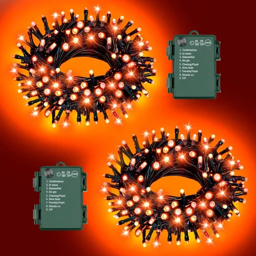 Miniatura 9 de Luces de Cadena de Halloween Total 100LED Operadas por Batería Exteriores 8 Modos con Temporizador 16.4Pies*2, 50LED*2 Luces de Hadas Impermeables