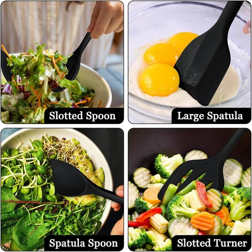 Miniatura 5 de LIANYU Juego de 8 utensilios de cocina resistentes al calor, juego de espátula de silicona para utensilios de cocina antiadherentes con espátula