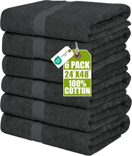Utopia Towels Juego de 6 toallas de baño medianas de 24 x 48 pulgadas, 100% algodón hilado en anillo de 500 GSM, ligeras y altamente absorbentes, de