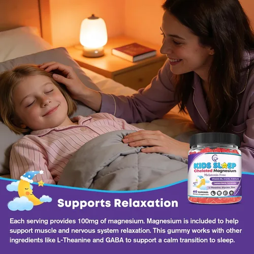 Miniatura 7 de Gomitas para dormir para niños, sin melatonina, gomitas para ayudar a dormir con magnesio y calcio, zinc, glicina, L-teanina, GABA, vitamina D3 K2
