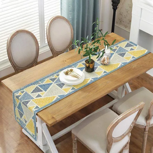 Miniatura 5 de Camino de mesa amarillo y azul, caminos de mesa de arte geométrico abstracto para comedor, cocina, sala de estar, vacaciones y decoración de mesa