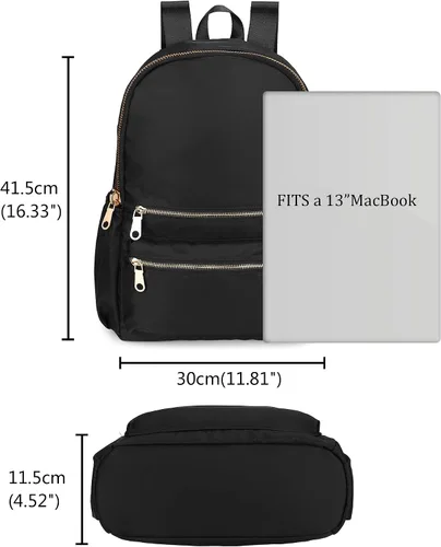 Miniatura 6 de Uromee Mochila para mujer, bolsa de hombro impermeable de nailon para viaje, 1-negro, Mochilas Daypack
