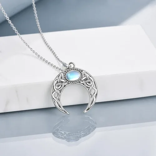 Miniatura 3 de ONEFINITY Collar de piedra lunar, cruz de plata esterlinadrgaonhongoluna crecientepentagramatalismán, collar con colgante de nudo celta, regalos