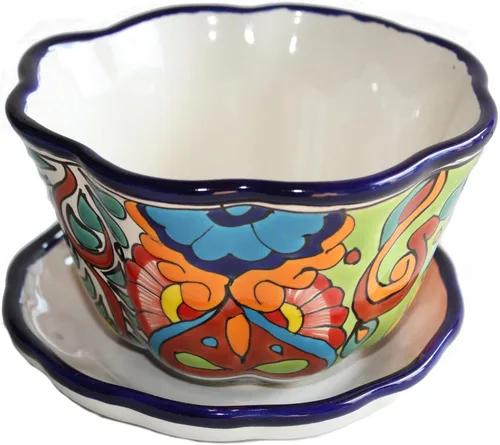 Fine Crafts Imports Interior/al aire libre Petunia de tamaño pequeño colores mexicanos Talavera maceta de jardín de cerámica
