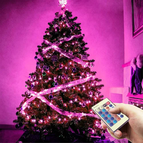 Miniatura 5 de RUICHEN Guirnalda de luces LED de 33 pies con 100 luces LED enchufables, impermeables, regulables, alambre de cobre, luces de luciérnaga estrellada