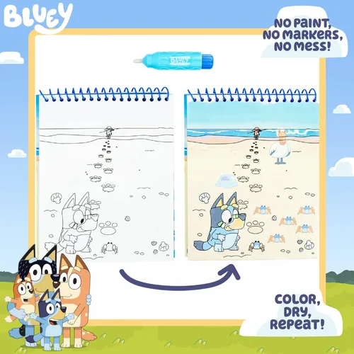 Miniatura 2 de Horizon Group USA Bluey Aqua Art - Hojas de actividad reutilizables con revelación de agua y bolígrafo de agua para dibujo y coloreado sin manchas