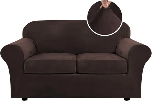 H.VERSAILTEX Fundas de Sofá Elásticas de Terciopelo Real Suave de 3 Piezas Fundas de Sofá para Sofá de 2 Cojines Fundas de Loveseat con Ancho de