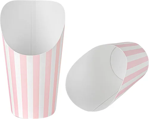 Miniatura 17 de Restaurantware Bio Tek - Recipientes de papas fritas de 12 onzas, 100 tazas desechables de charcutería, diseño inclinado, redondo, a rayas