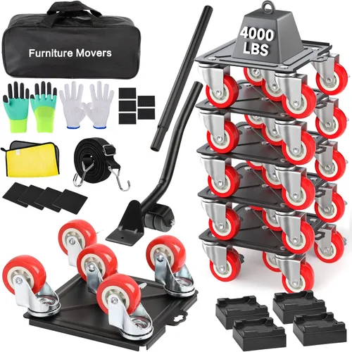 Carretilla para Muebles de Servicio Pesado con 5 Ruedas, Capacidad de Carga de 4000 libras para Fácil Movimiento y Almacenamiento, Juego de