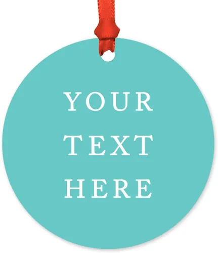 Andaz Press Adorno de Navidad redondo de metal totalmente personalizado, tu texto o logotipo aquí, 1 paquete, incluye cinta y bolsa de regalo,