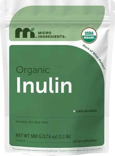 Micro Ingredients Polvo de Fibra de Inulina Orgánica FOS, 1.1 lb | Prebiótico Natural de Disolución Rápida en Agua | Fibra Natural Sin Sabor para