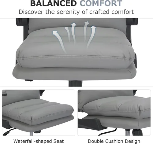 Miniatura 7 de VECELO Silla giratoria ergonómica de escritorio de oficina con reposabrazos abatible y altura ajustable, soporte lumbar y cojín grueso de piel Gris