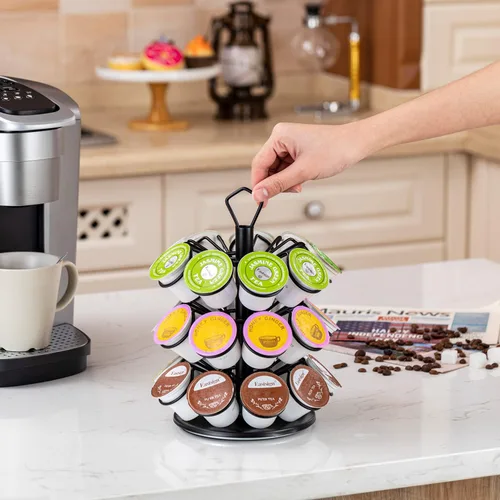 Miniatura 6 de K-Cup - Almacenamiento de cápsulas de café, soporte para cápsulas de carrusel, almacenamiento para cápsulas K (27 cápsulas-3 niveles)
