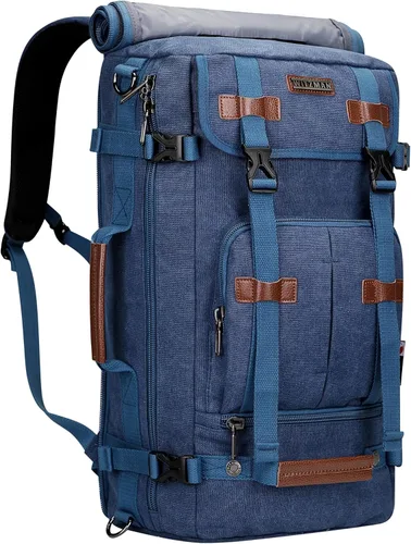 Miniatura 8 de WITZMAN Mochila de lona vintage Mochila de viaje grande para laptop, mochila convertible para hombro, Negro -, Mochilas de viaje