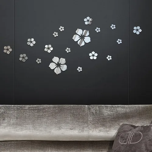 Miniatura 5 de Adhesivo acrílico 3D para pared, diseño de flores plateadas, decoración de pared, calcomanías adhesivas removibles, arte floral, decoración de pared