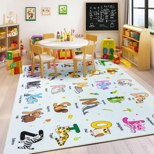 Miniatura 7 de Alfombras infantiles para sala de juegos, alfombra educativa para aprender el alfabeto ABC, suave, lavable a máquina, antideslizante, bonita