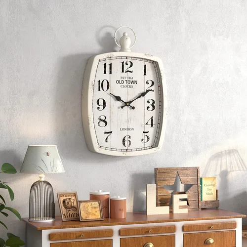 Miniatura 7 de Menterry Reloj de pared rectangular retro grande, estilo vintage antiguo, funciona con pilas, reloj de pared silencioso para sala de estar, granja