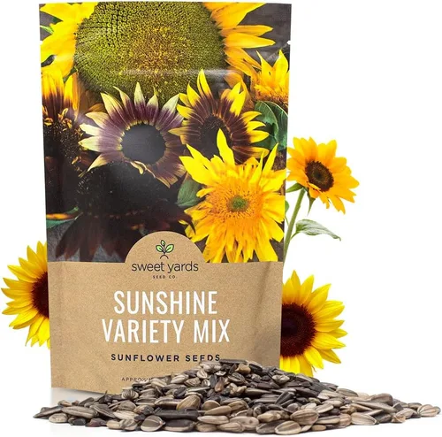 Semillas de girasol a granel, variedad de 10 tipos de hermosos girasoles, bolsa de 1/4 de libra, semillas de girasol polinizadas abiertas para