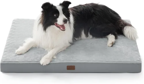 Miniatura 23 de Bedsure ComfyFleece - Camas ortopédicas para perros de gran tamaño para jaula con funda extraíble para máquina, no impermeable, alfombrilla de Gris