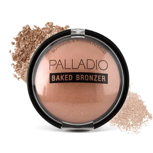 Palladio Bronceador horneado, altamente pigmentado y fácil de mezclar, brillo bronceado brillante, uso seco o húmedo, dura todo el día, proporciona