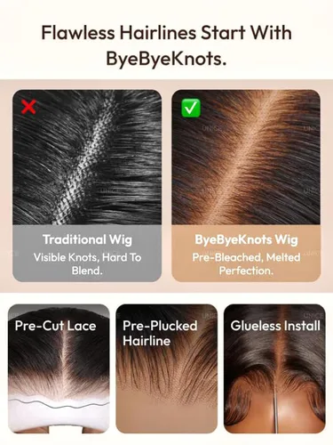 Miniatura 7 de UNICE Bye Bye Slip Peluca de Capas Emplumadas con Raya Lateral de Cabello Humano Sin Pegamento con Tiras de Silicona Seguras y Cordón Densidad 200%