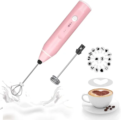 Miniatura 10 de Gbivbe - Espumador de leche de mano, mezclador de bebidas recargable para café con plantillas artísticas, mezclador de café para capuchino