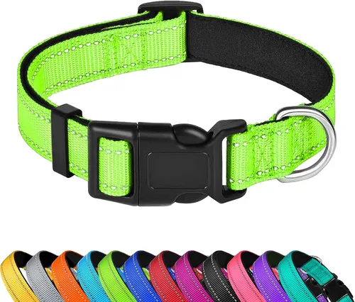Miniatura 14 de Collar reflectante para perro, ajustable de neopreno suave acolchado de nailon para mascotas con hebilla para perros extra grandes, verde azulado