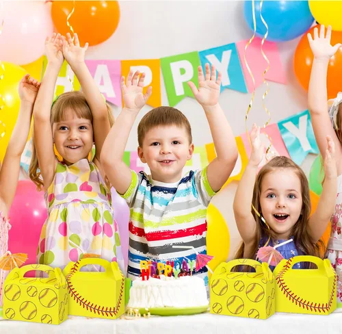 Miniatura 7 de gisgfim 12 cajas de regalo de fiesta de sóftbol, caja de regalos de caramelo de sóftbol para temática de sóftbol, cumpleaños, baby shower, fiesta