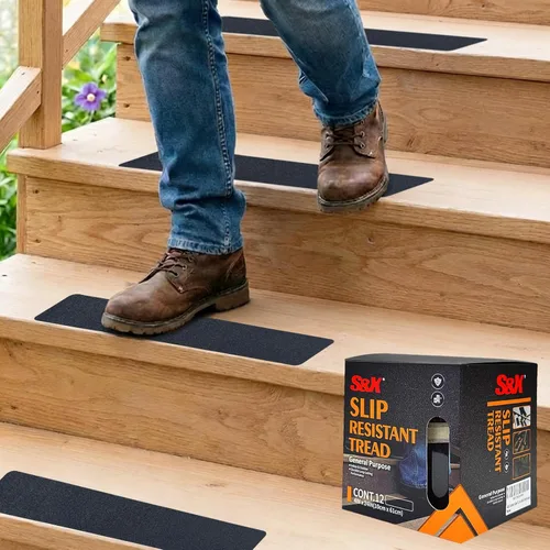 Miniatura 28 de S&X Peldaños de escaleras con cinta antideslizante reflectante de rayas 5 unidades/paquete, peldaños reflectantes de 6 x 24 pulgadas, peldaños
